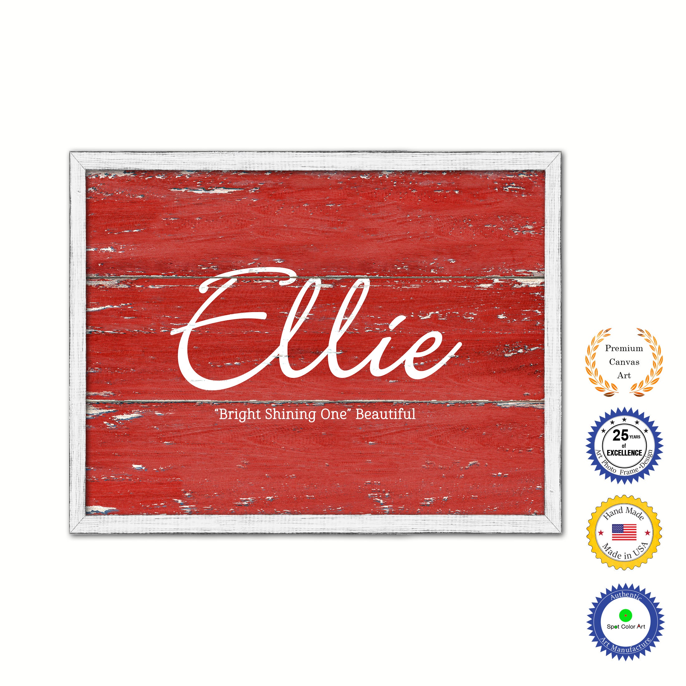 Ellie Name Plate White Wash Wood Frame Canvas Print Boutique Cottage Decor Shabby Chic