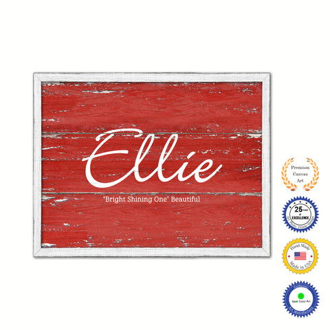 Ellie Name Plate White Wash Wood Frame Canvas Print Boutique Cottage Decor Shabby Chic
