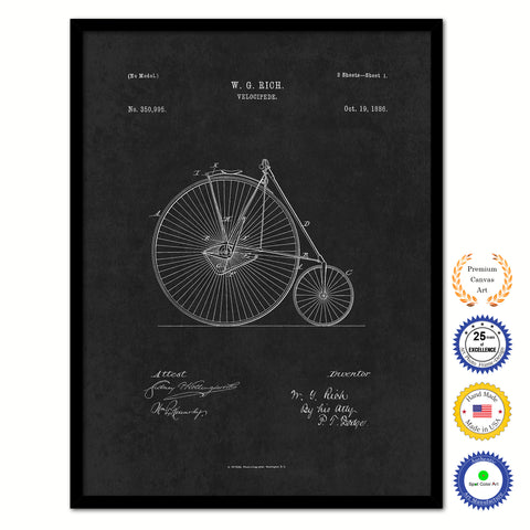 1886 Velocipede Old Patent Art Print on Canvas Custom Framed Vintage Home Decor Wall Decoration Great for Gifts