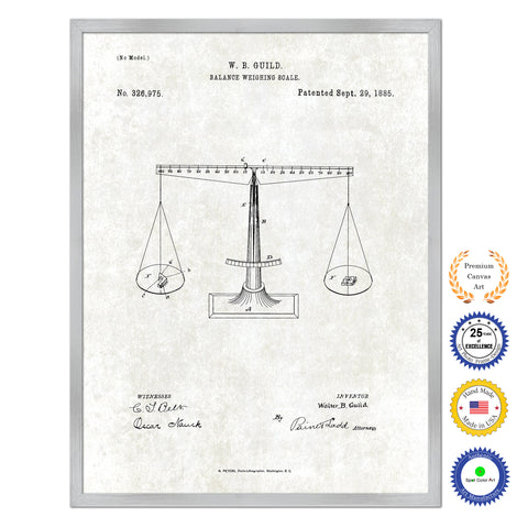 1885 Balance Weighing Scale Old Patent Art Print on Canvas Custom Framed Vintage Home Decor Wall Decoration Great for Gifts