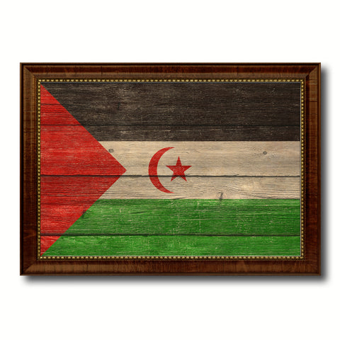 Sahrawi Arab Democratic Republic Country Flag Texture Canvas Print with Brown Custom Picture Frame Home Decor Gift Ideas Wall Art Decoration