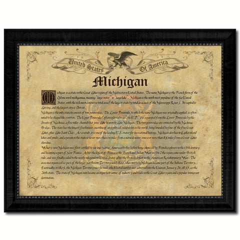 Michigan State Flag Texture Canvas Print with Brown Picture Frame Gifts Home Decor Wall Art Collectible Decoration