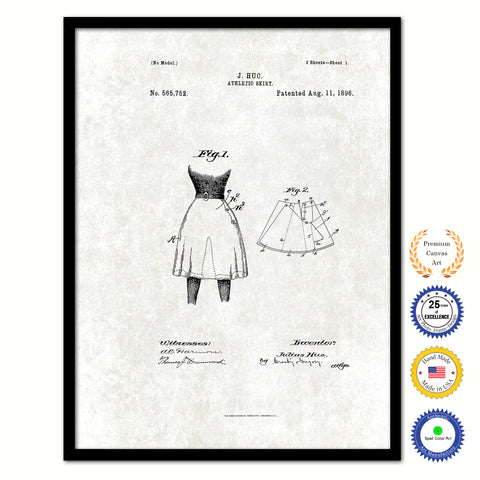 1896 Dancer Athletic Skirt Vintage Patent Artwork Black Framed Canvas Print Home Office Decor Great for Dancer Ballet