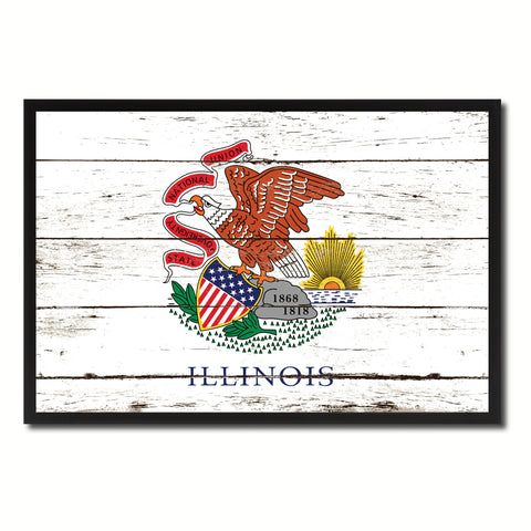 Illinois State Flag Shabby Chic Gifts Home Decor Wall Art Canvas Print, White Wash Wood Frame