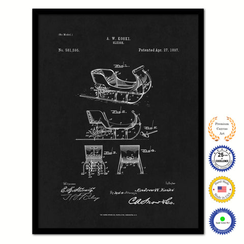 1897 Sleigh Old Patent Art Print on Canvas Custom Framed Vintage Home Decor Wall Decoration Great for Gifts