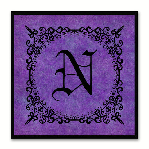 Alphabet N Purple Canvas Print Black Frame Kids Bedroom Wall Décor Home Art