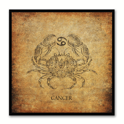 Zodiac Cancer Horoscope Brown Canvas Print, Black Custom Frame