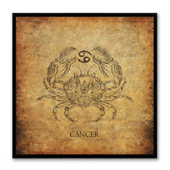 Zodiac Cancer Horoscope Brown Canvas Print, Black Custom Frame