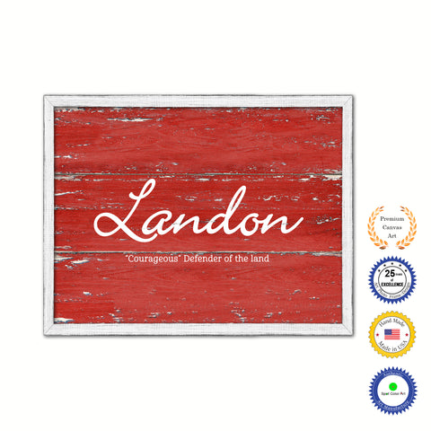 Landon Name Plate White Wash Wood Frame Canvas Print Boutique Cottage Decor Shabby Chic