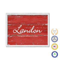 Landon Name Plate White Wash Wood Frame Canvas Print Boutique Cottage Decor Shabby Chic