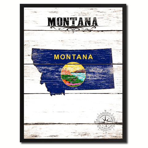 Montana State Flag Canvas Print with Custom Brown Picture Frame Home Decor Wall Art Decoration Gifts