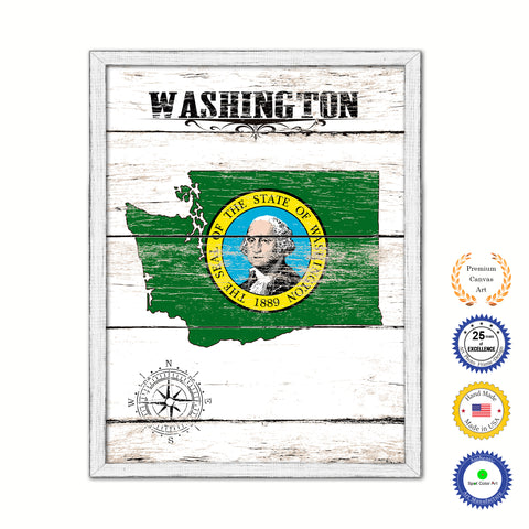 Washington State Flag Canvas Print with Custom Brown Picture Frame Home Decor Wall Art Decoration Gifts