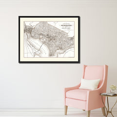 Washington DC Vintage Sepia Map Canvas Print, Picture Frame Gifts Home Decor Wall Art Decoration