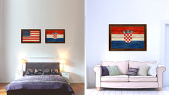 Croatia Country Flag Texture Canvas Print with Brown Custom Picture Frame Home Decor Gift Ideas Wall Art Decoration