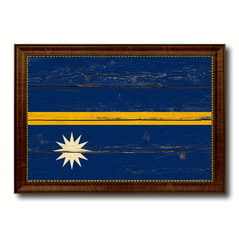Nauru Country Flag Vintage Canvas Print with Brown Picture Frame Home Decor Gifts Wall Art Decoration Artwork