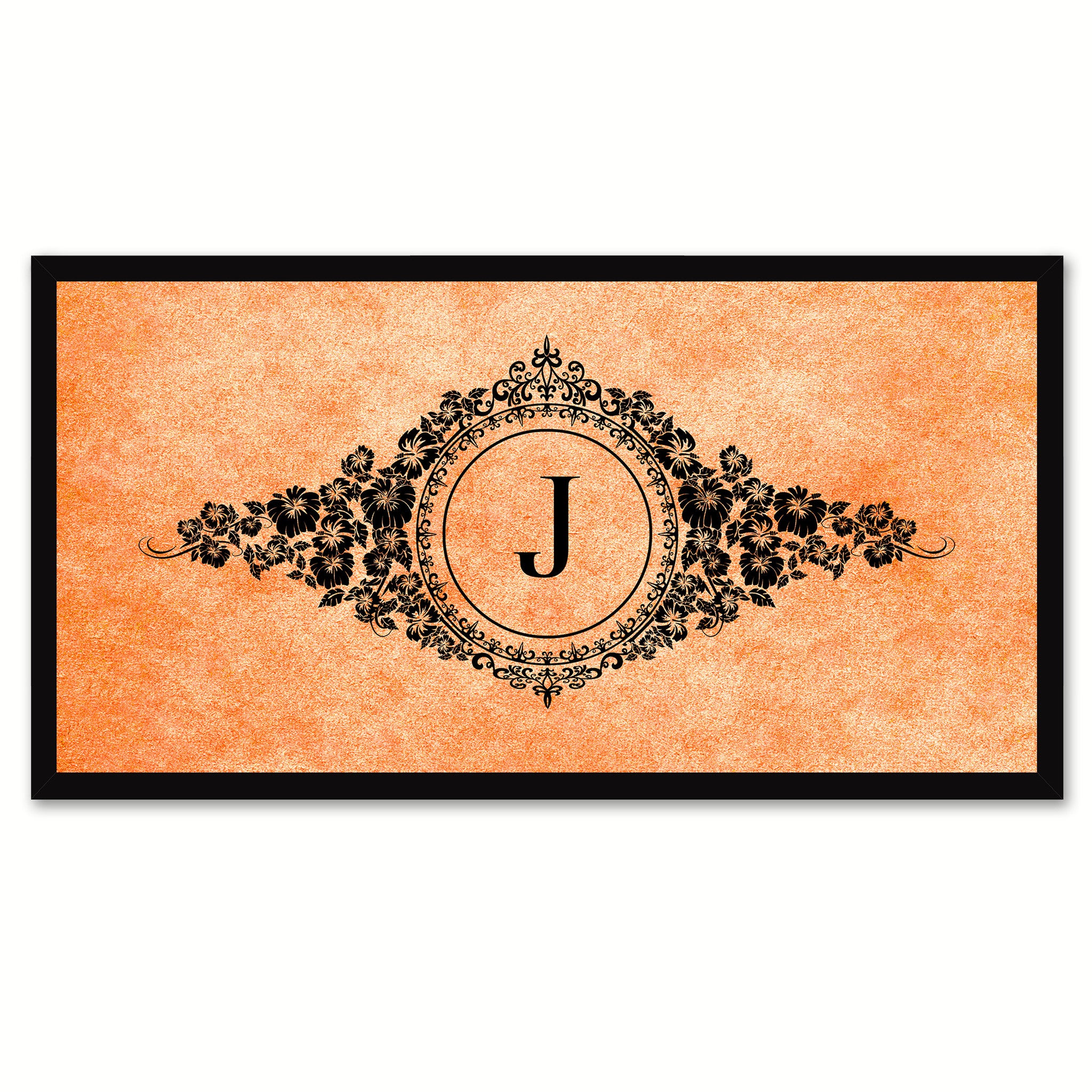 Alphabet Letter J Orange Canvas Print, Black Custom Frame