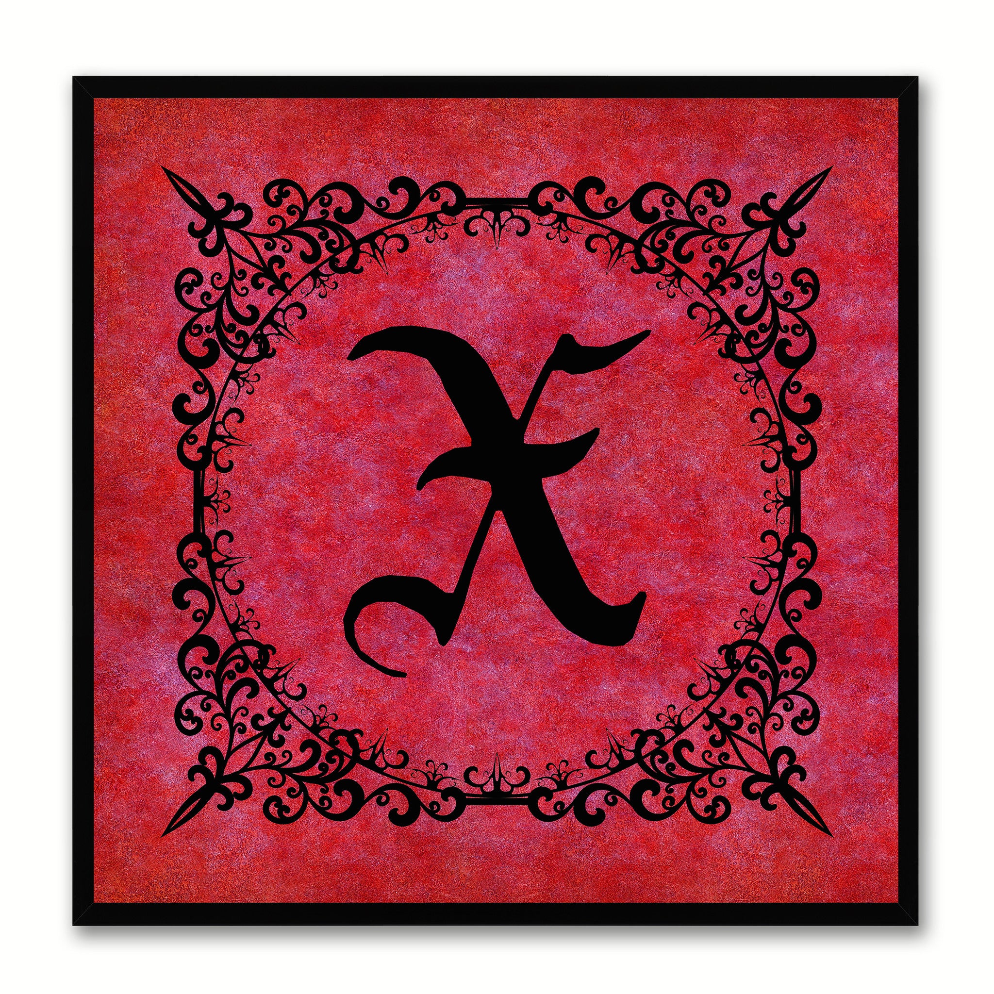 Alphabet X Red Canvas Print Black Frame Kids Bedroom Wall Décor Home Art