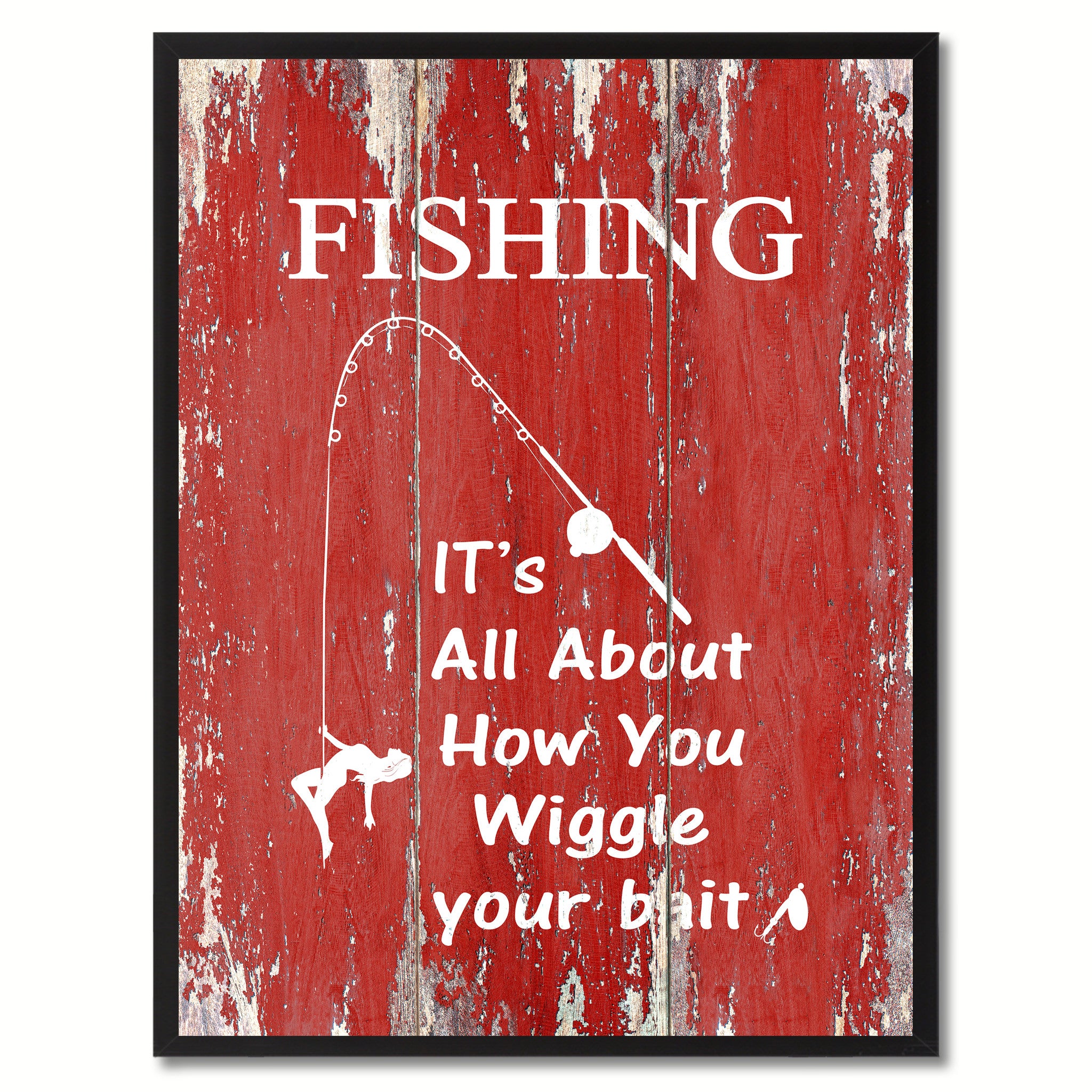 Fishing It's All About How You Wiggle Your Bait Saying Canvas Print, Black Picture Frame Home Decor Wall Art Gifts