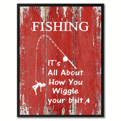 Fishing It's All About How You Wiggle Your Bait Saying Canvas Print, Black Picture Frame Home Decor Wall Art Gifts