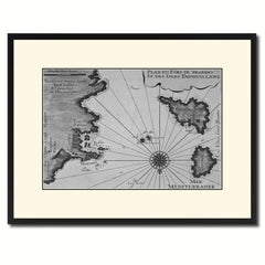 Sicily West Aegadian Islands Vintage B&W Map Canvas Print, Picture Frame Home Decor Wall Art Gift Ideas
