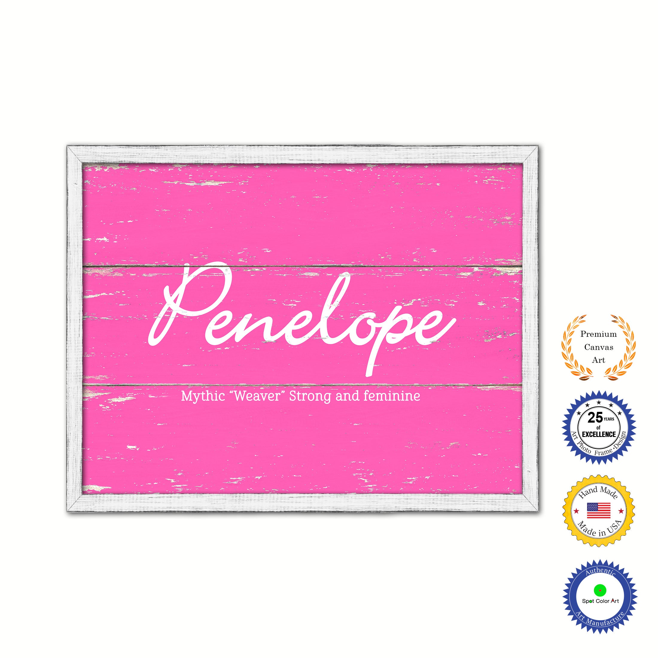 Penelope Name Plate White Wash Wood Frame Canvas Print Boutique Cottage Decor Shabby Chic