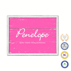 Penelope Name Plate White Wash Wood Frame Canvas Print Boutique Cottage Decor Shabby Chic