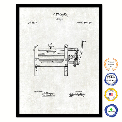 1870 Wringer Old Patent Art Print on Canvas Custom Framed Vintage Home Decor Wall Decoration Great for Gifts