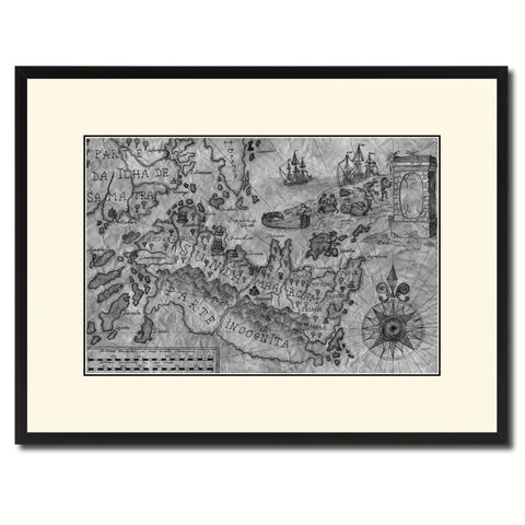 Land Vintage B&W Map Canvas Print, Picture Frame Home Decor Wall Art Gift Ideas