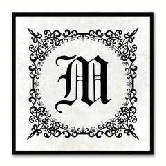 Alphabet M White Canvas Print Black Frame Kids Bedroom Wall Décor Home Art