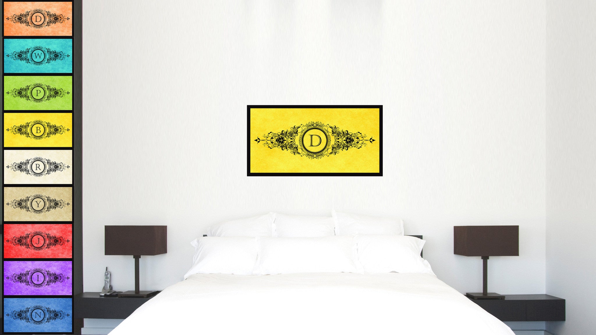 Alphabet Letter D Yellow Canvas Print Black Frame Kids Bedroom Wall Décor Home Art