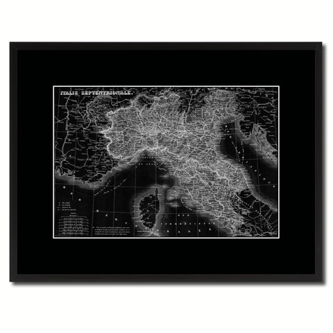 North Italy Vintage Monochrome Map Canvas Print, Gifts Picture Frames Home Decor Wall Art
