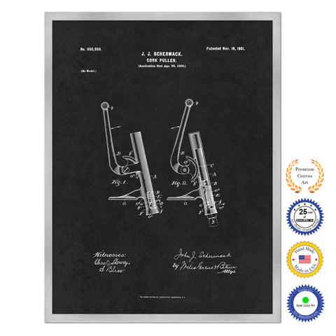 1901 Cork Puller Old Patent Art Print on Canvas Custom Framed Vintage Home Decor Wall Decoration Great for Gifts