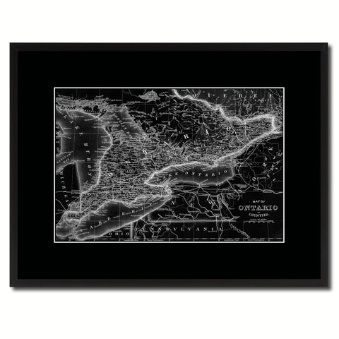 Ontario Canada Vintage Monochrome Map Canvas Print, Gifts Picture Frames Home Decor Wall Art