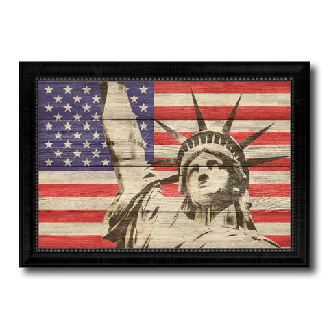 Statue of Liberty Flag Texture Canvas Print with Brown Picture Frame Gifts Home Decor Wall Art Collectible Decoration Artwork