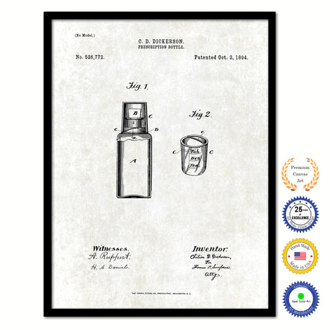 1894 Prescription Bottle Old Patent Art Print on Canvas Custom Framed Vintage Home Decor Wall Decoration Great for Gifts