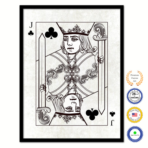 Jack Clover Poker Decks of Vintage Cards Print on Canvas Black Custom Framed