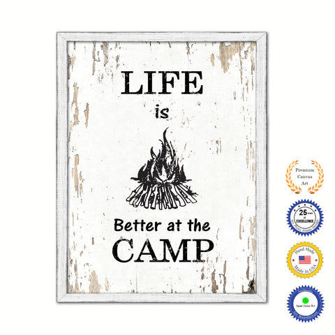 Life Is Better At The Camp Vintage Saying Gifts Home Decor Wall Art Canvas Print with Custom Picture Frame