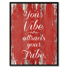 Your vibe attracts your tribe Inspirational Quote Saying Framed Canvas Print Gift Ideas Home Decor Wall Art, Red