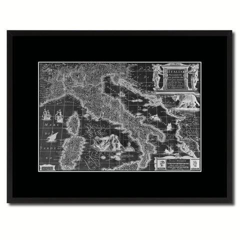 Italy Vintage Monochrome Map Canvas Print, Gifts Picture Frames Home Decor Wall Art