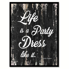 Life Is A Party Dress Like It Audrey Hepburn Quote Saying Framed Canvas Print Gift Ideas Home Decor Wall Art 122246 Black