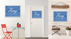 Zoey Name Plate White Wash Wood Frame Canvas Print Boutique Cottage Decor Shabby Chic