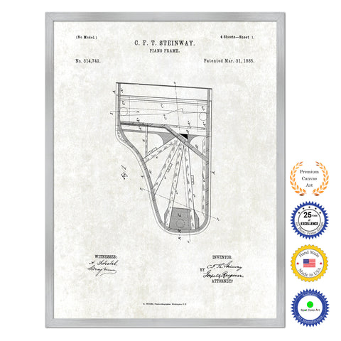 1885 Piano Frame Old Patent Art Print on Canvas Custom Framed Vintage Home Decor Wall Decoration Great for Gifts