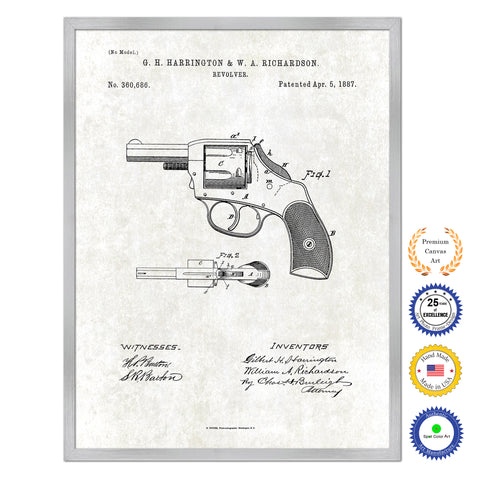 1887 Gun Revolver Old Patent Art Print on Canvas Custom Framed Vintage Home Decor Wall Decoration Great for Gifts