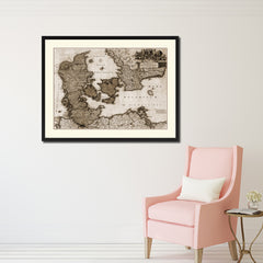 Denmark Centuries Vintage Sepia Map Canvas Print, Picture Frame Gifts Home Decor Wall Art Decoration