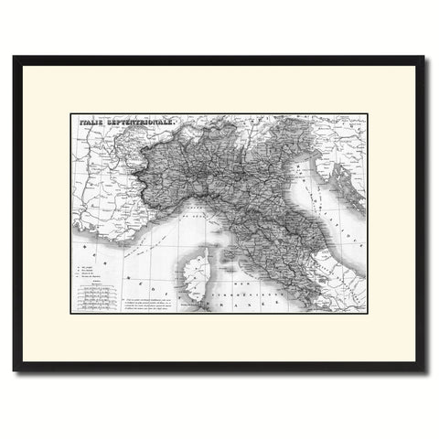 North Italy Vintage B&W Map Canvas Print, Picture Frame Home Decor Wall Art Gift Ideas