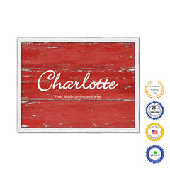 Charlotte Name Plate White Wash Wood Frame Canvas Print Boutique Cottage Decor Shabby Chic