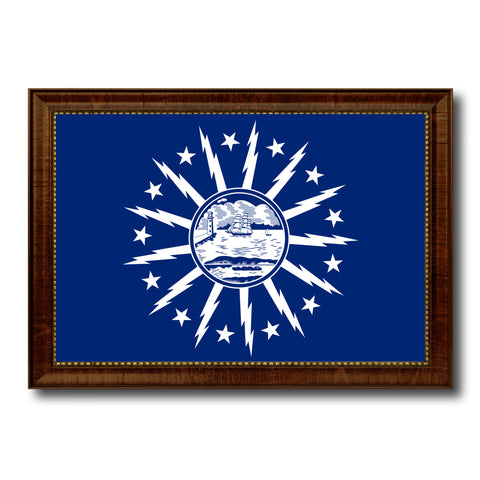 Milwaukee City Wisconsin State Vintage Flag Canvas Print Brown Picture Frame