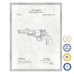 1862 Revolving Fire Arm Old Patent Art Print on Canvas Custom Framed Vintage Home Decor Wall Decoration Great for Gifts