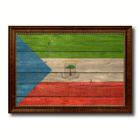 Equatorial Guinea Country Flag Texture Canvas Print with Brown Custom Picture Frame Home Decor Gift Ideas Wall Art Decoration