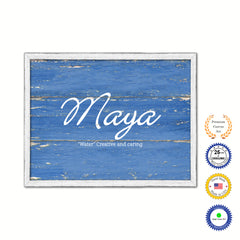 Maya Name Plate White Wash Wood Frame Canvas Print Boutique Cottage Decor Shabby Chic